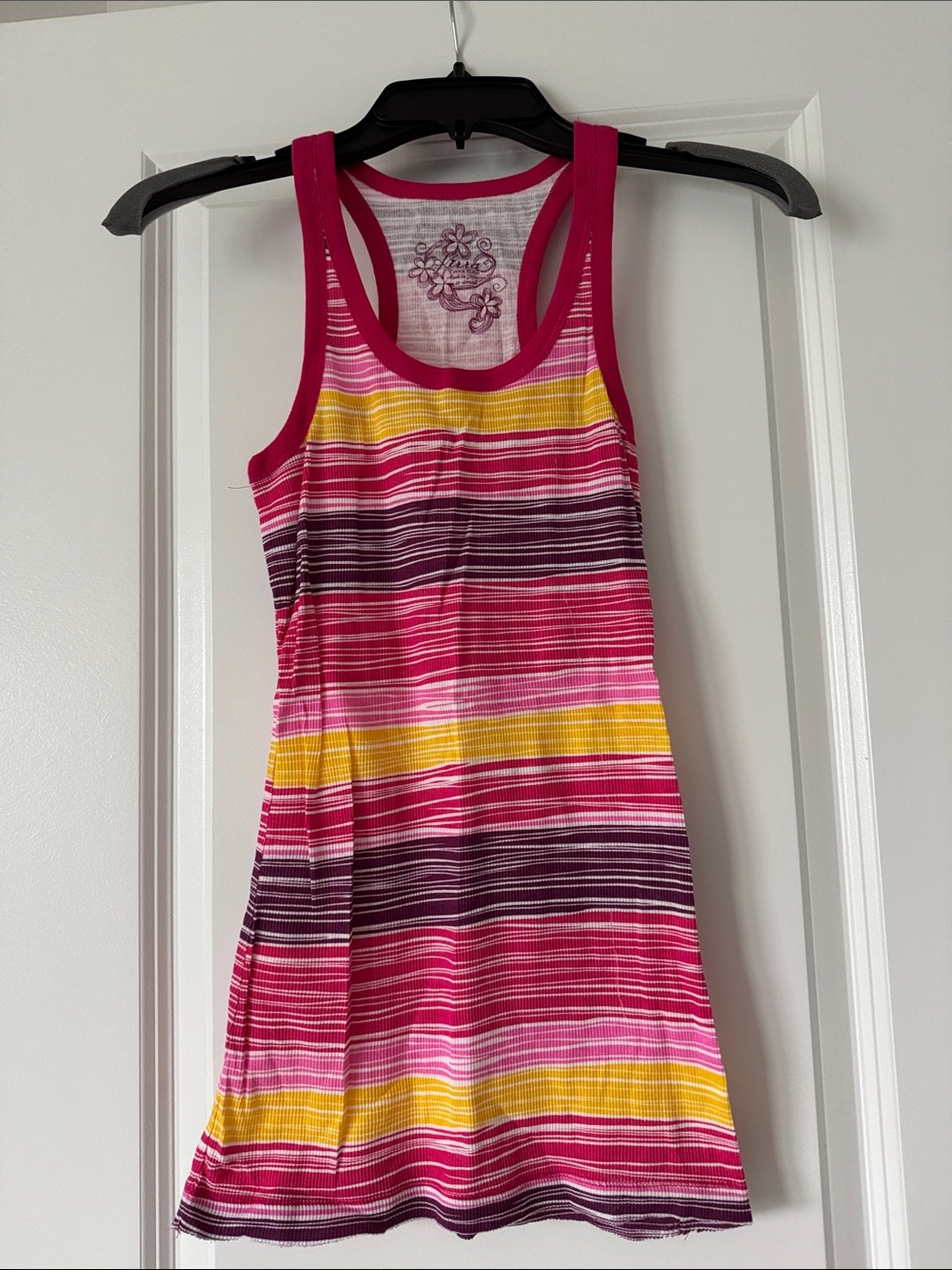 Juniors Pink XS Striped Racerback Tank Top